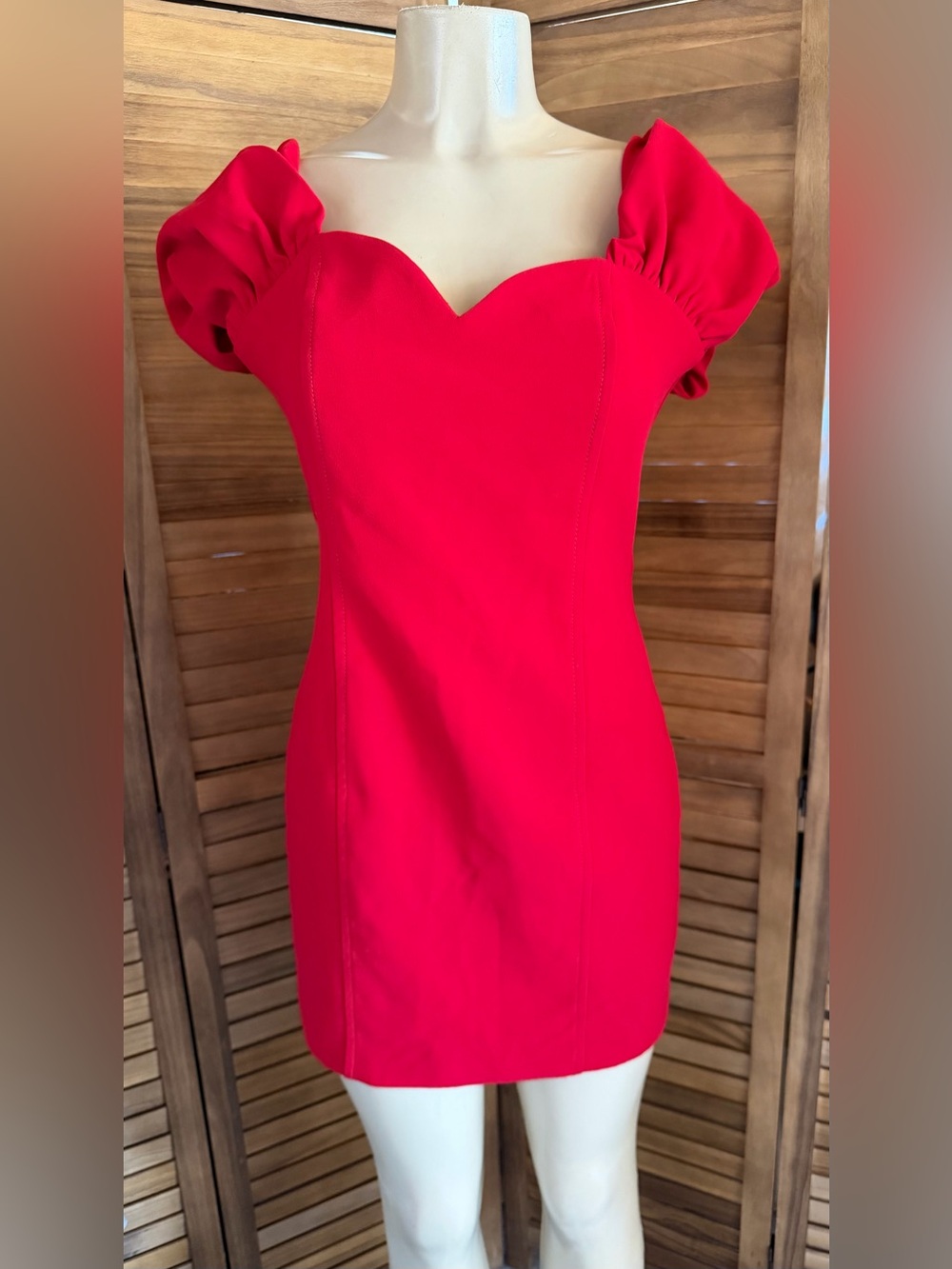 Zara Red Puff-Sleeve Sweetheart Mini Dress